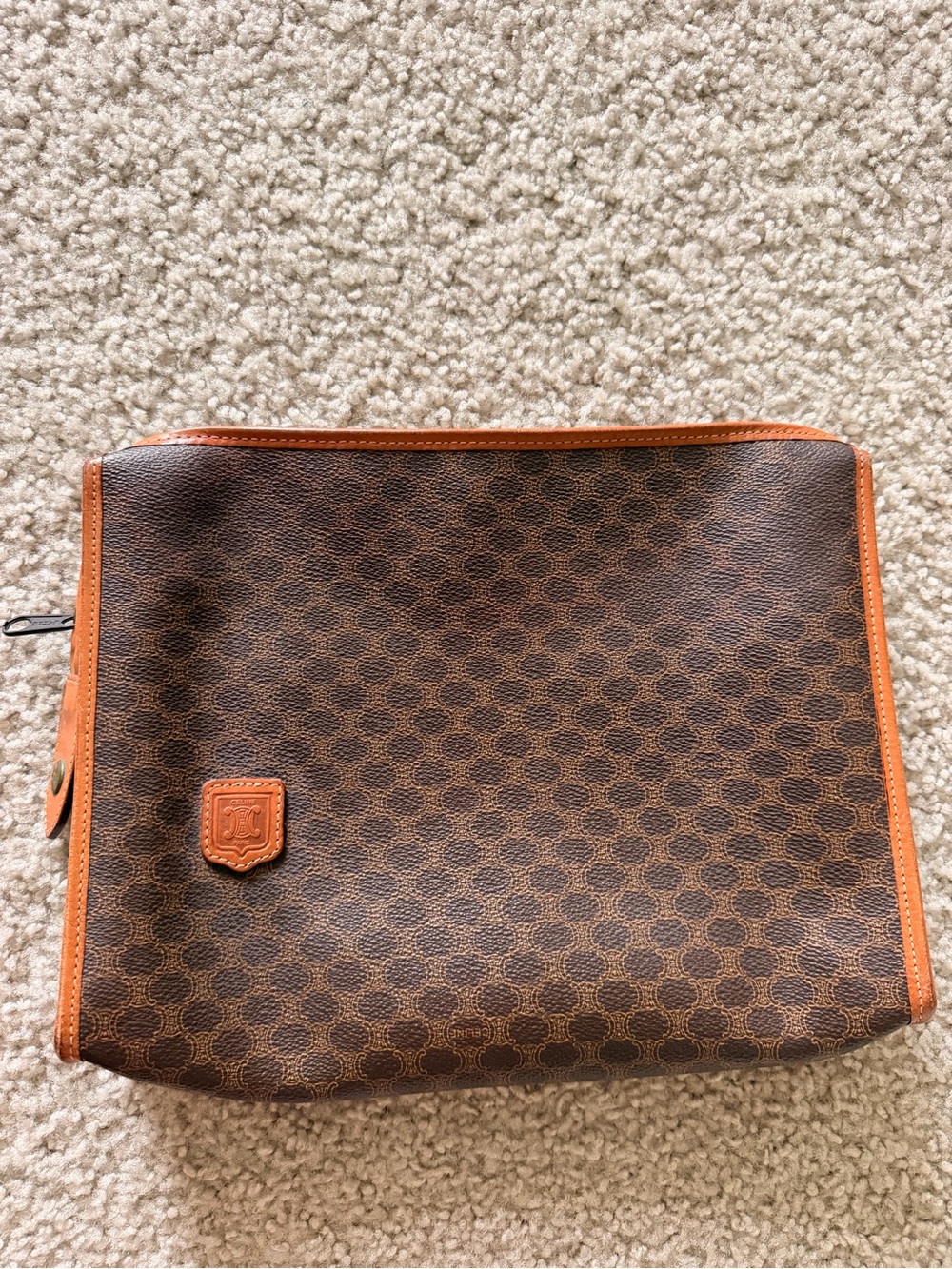 Celine Brown Toiletry Pouch with Tan Trim